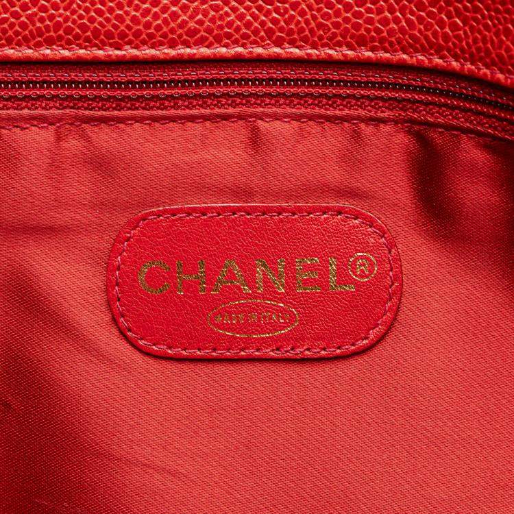 Pre Owned Chanel Red CC Caviar Chain Tote