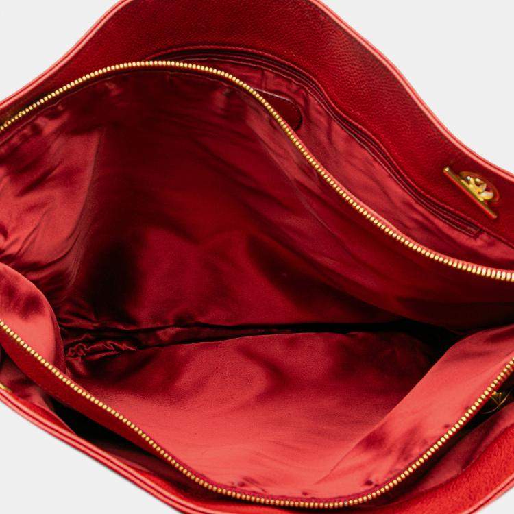 Pre Owned Chanel Red CC Caviar Chain Tote