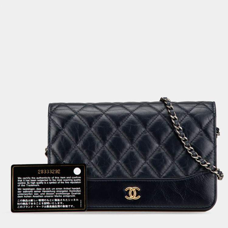 Pre Owned Chanel Black Quilted Aged Calfskin Gabrielle Wallet On Chain