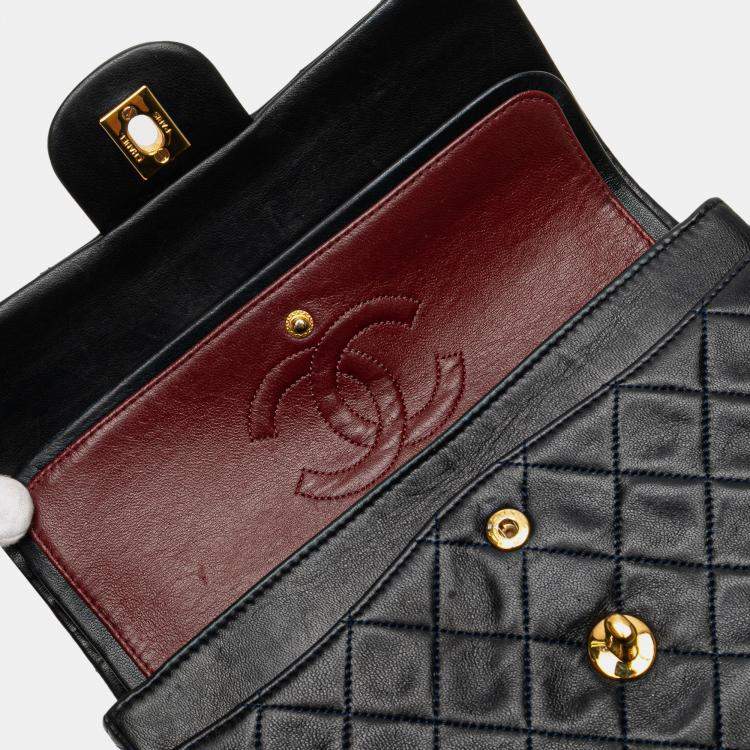 Pre Owned Chanel Blue Small Classic Lambskin Double Flap