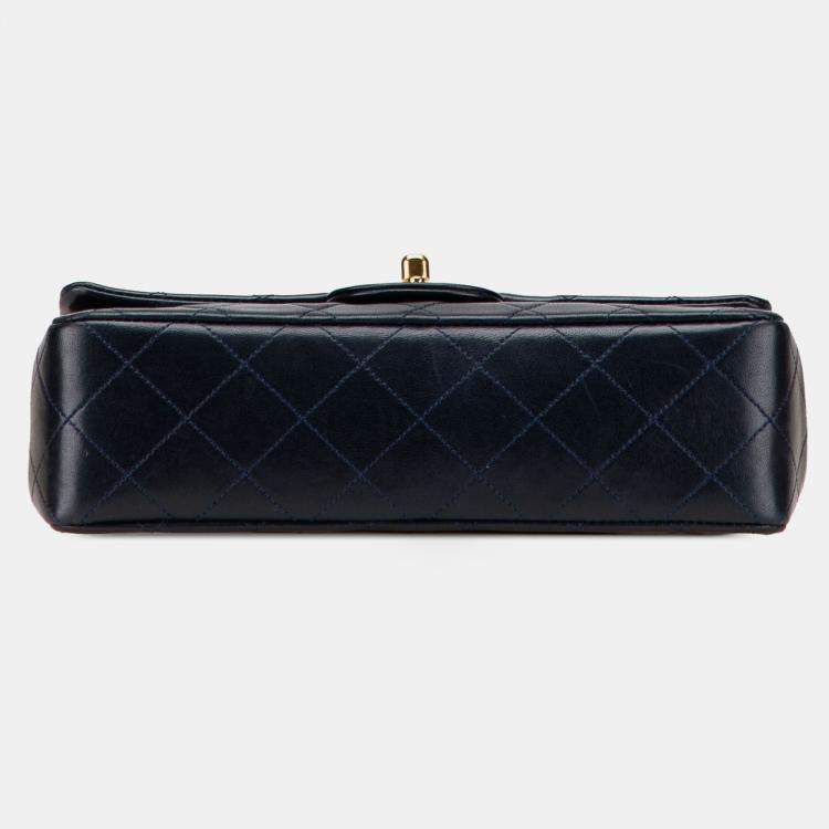 Pre Owned Chanel Blue Small Classic Lambskin Double Flap