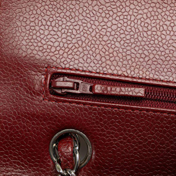 Pre Owned Chanel Red Medium Classic Caviar Double Flap