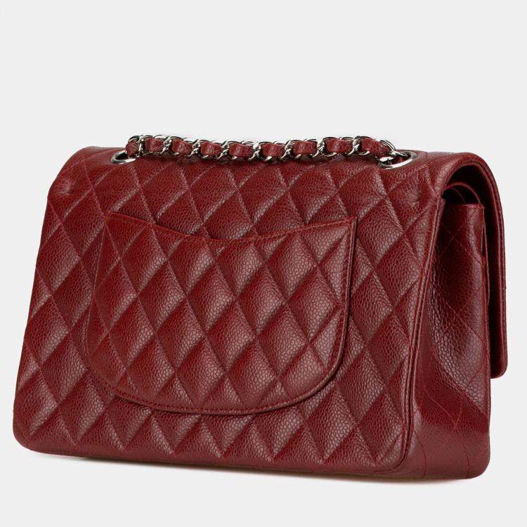 Pre Owned Chanel Red Medium Classic Caviar Double Flap