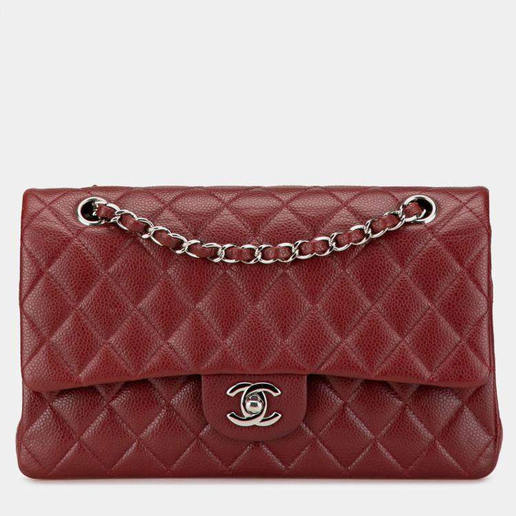 Pre Owned Chanel Red Medium Classic Caviar Double Flap