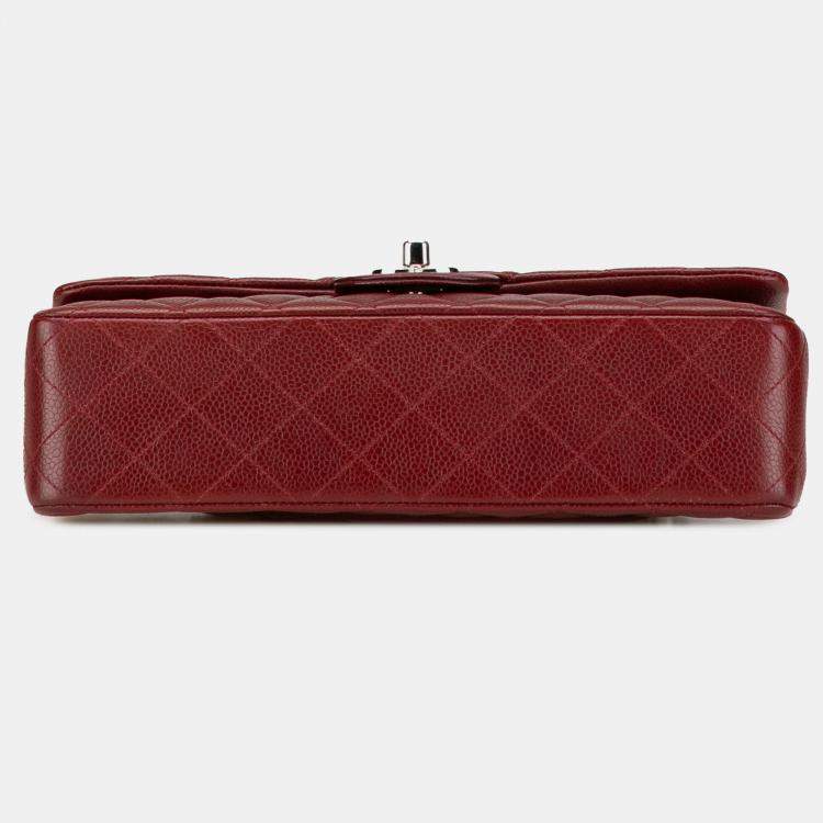 Pre Owned Chanel Red Medium Classic Caviar Double Flap