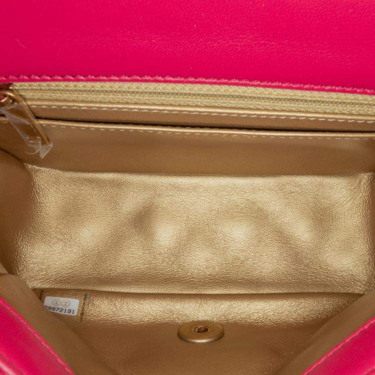 Pre Owned Chanel Pink Mini Square Classic Lambskin Pearl Crush Single Flap