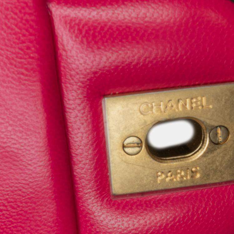Pre Owned Chanel Pink Mini Square Classic Lambskin Pearl Crush Single Flap