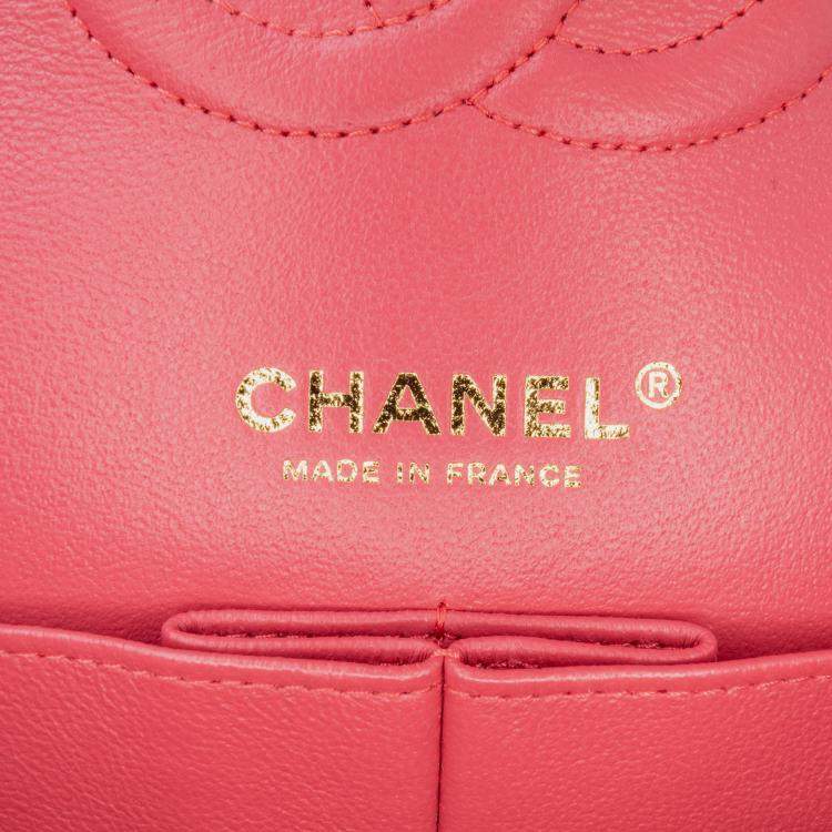 Pre Owned Chanel Pink Medium Classic Chevron Lambskin Double Flap