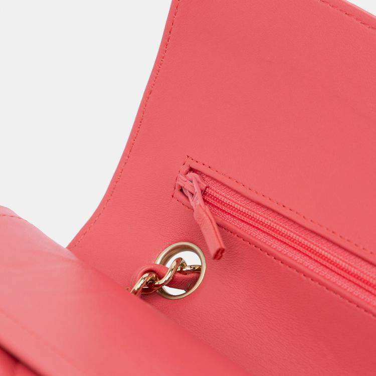 Pre Owned Chanel Pink Medium Classic Chevron Lambskin Double Flap