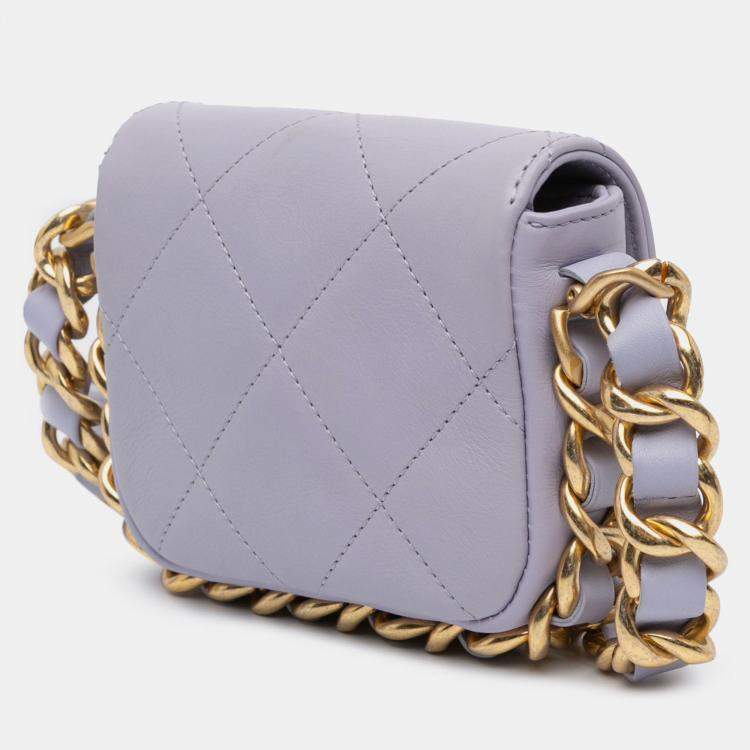 Pre Owned Chanel Purple Mini Quilted Calfskin Framing Chain Flap