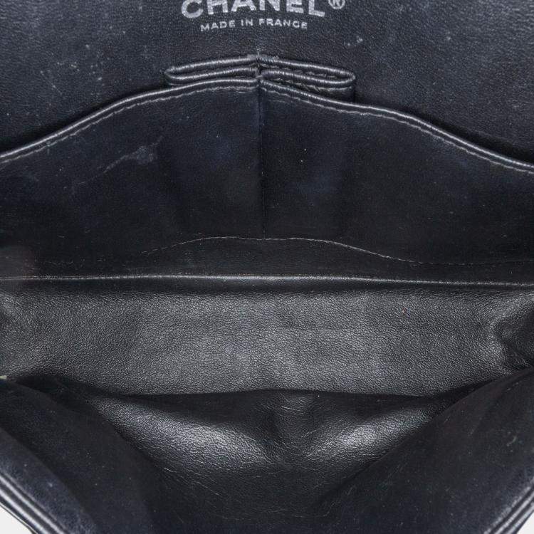 Pre Owned Chanel Black Medium Classic Chevron Patent Double Flap