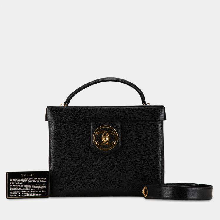 Pre Owned Chanel Black CC Caviar Vanity Case