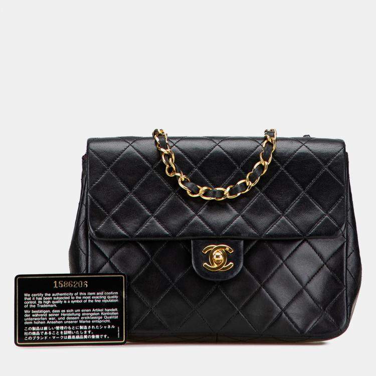 Pre Owned Chanel Black Square Quilted Lambskin Single Flap