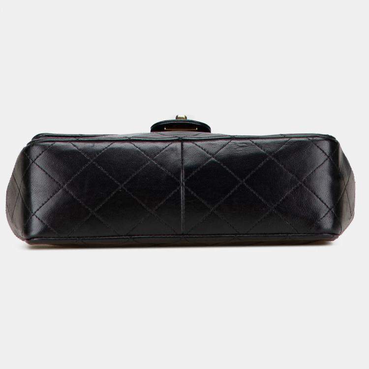 Pre Owned Chanel Black Square Quilted Lambskin Single Flap