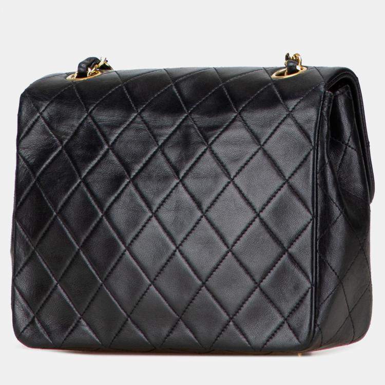 Pre Owned Chanel Black Square Quilted Lambskin Single Flap