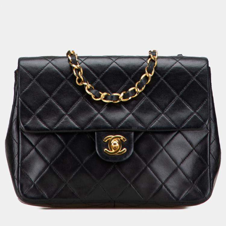 Pre Owned Chanel Black Square Quilted Lambskin Single Flap