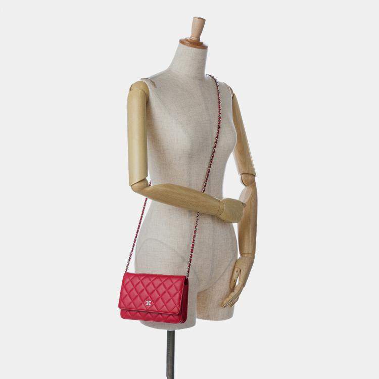 Pre Owned Chanel Pink Classic Lambskin Wallet on Chain
