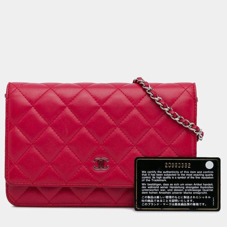 Pre Owned Chanel Pink Classic Lambskin Wallet on Chain