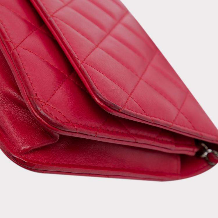 Pre Owned Chanel Pink Classic Lambskin Wallet on Chain