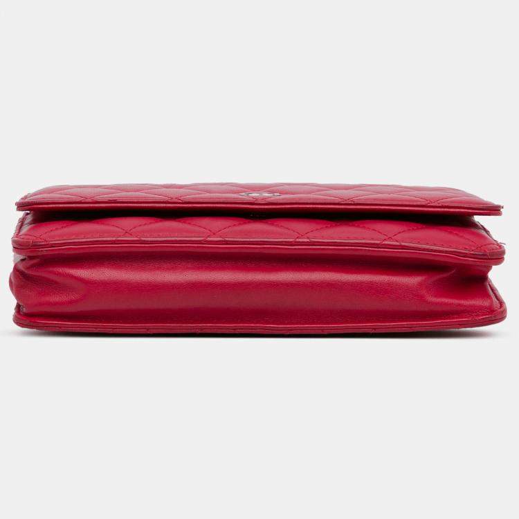 Pre Owned Chanel Pink Classic Lambskin Wallet on Chain