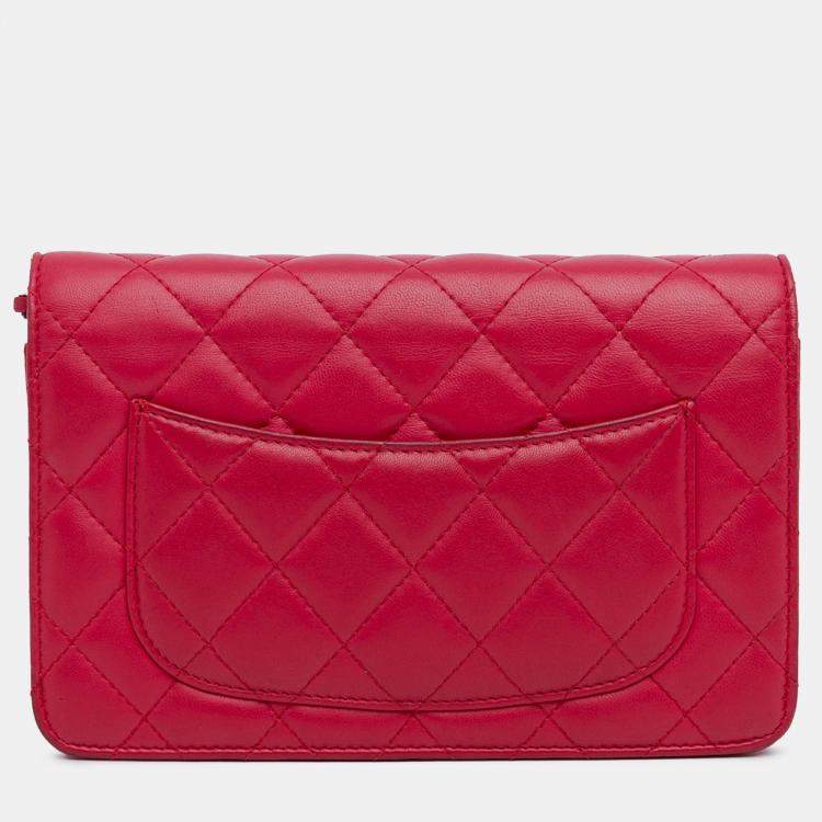 Pre Owned Chanel Pink Classic Lambskin Wallet on Chain