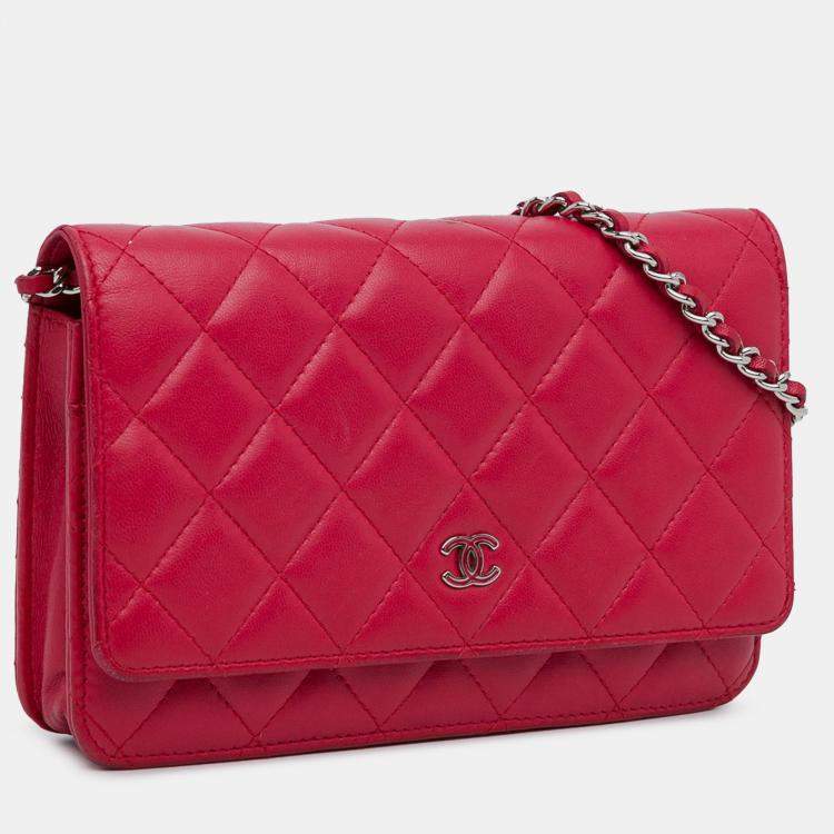 Pre Owned Chanel Pink Classic Lambskin Wallet on Chain