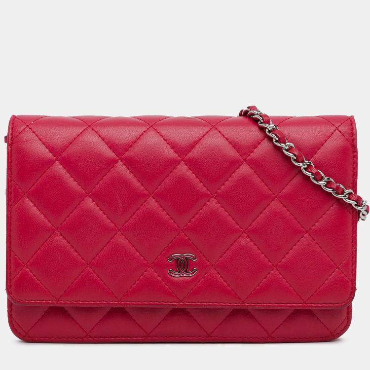 Pre Owned Chanel Pink Classic Lambskin Wallet on Chain