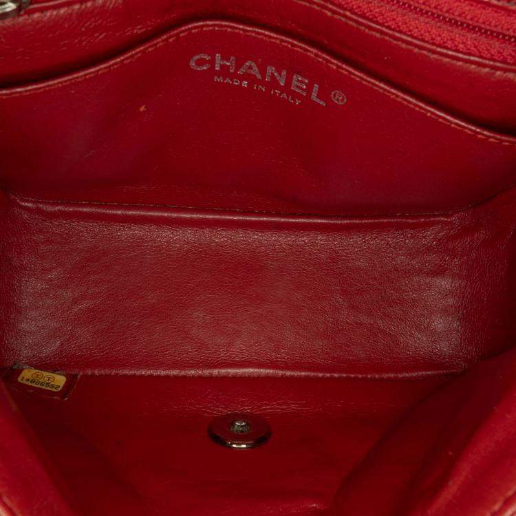 Pre Owned Chanel Red Mini Square Classic Caviar Single Flap