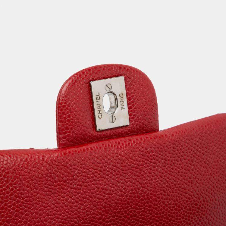 Pre Owned Chanel Red Mini Square Classic Caviar Single Flap