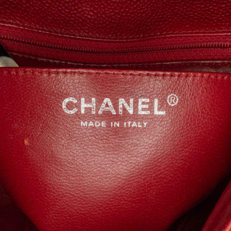 Pre Owned Chanel Red Mini Square Classic Caviar Single Flap