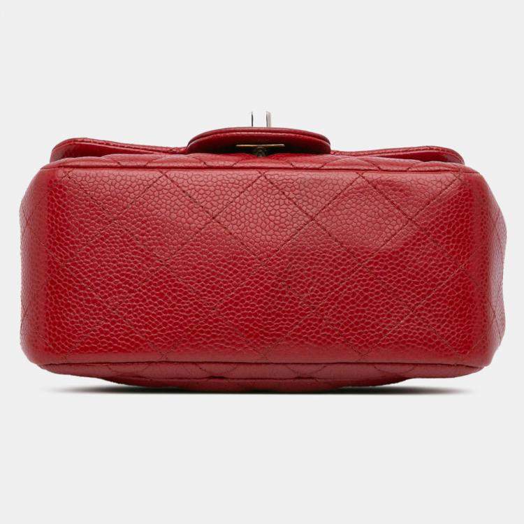 Pre Owned Chanel Red Mini Square Classic Caviar Single Flap