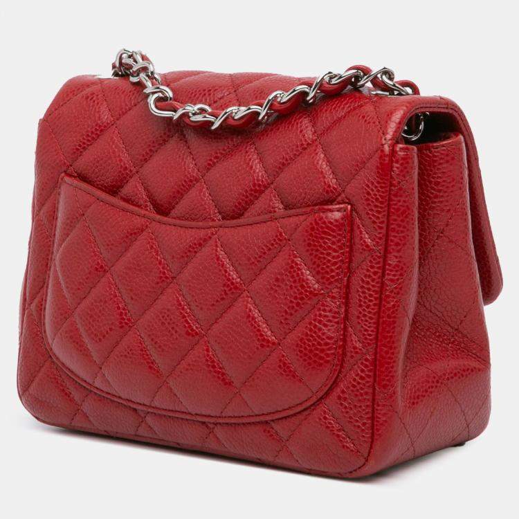 Pre Owned Chanel Red Mini Square Classic Caviar Single Flap