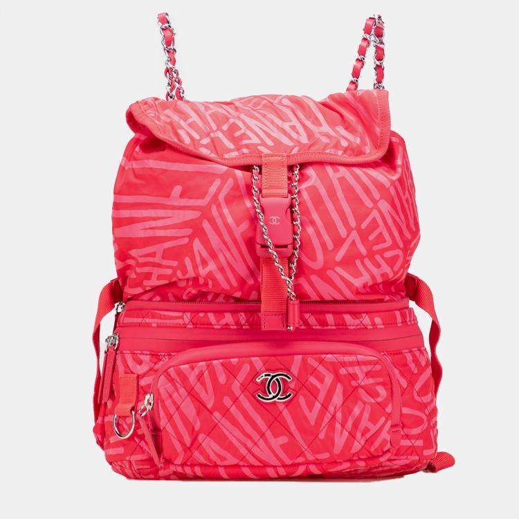 Pre Owned Chanel Printed Nylon Coco Neige Convertible Backpack