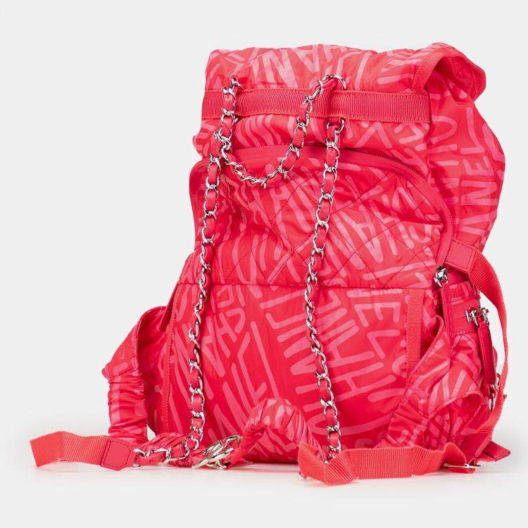 Pre Owned Chanel Printed Nylon Coco Neige Convertible Backpack