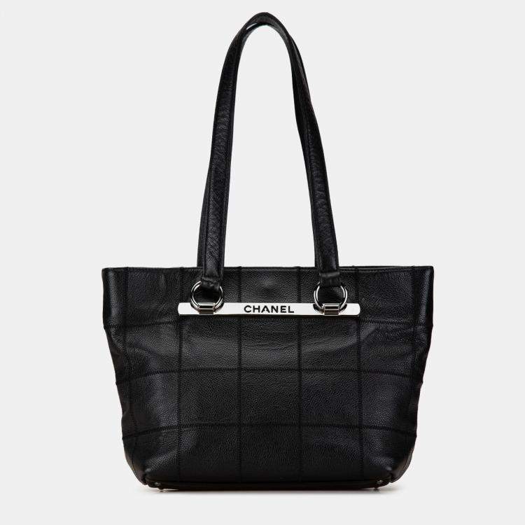 Pre Owned Chanel Black Caviar Choco Bar Tote