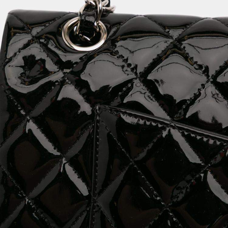 Pre Owned Chanel Black Medium Classic Patent Double Flap
