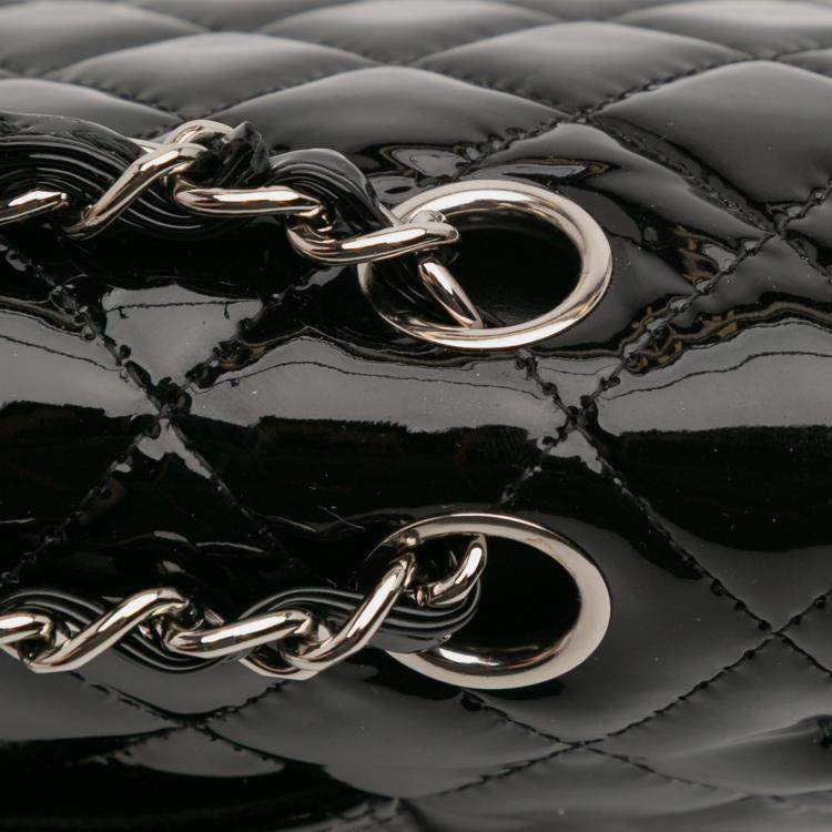 Pre Owned Chanel Black Medium Classic Patent Double Flap