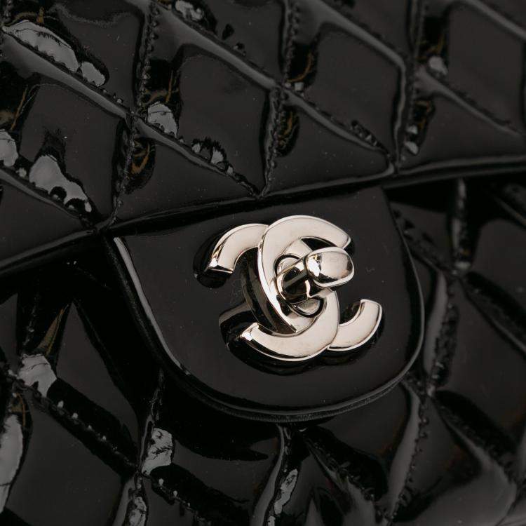Pre Owned Chanel Black Medium Classic Patent Double Flap