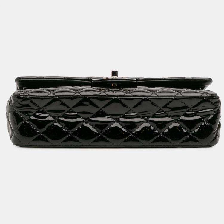 Pre Owned Chanel Black Medium Classic Patent Double Flap