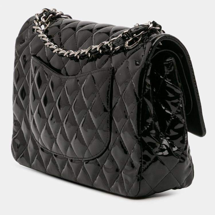 Pre Owned Chanel Black Medium Classic Patent Double Flap