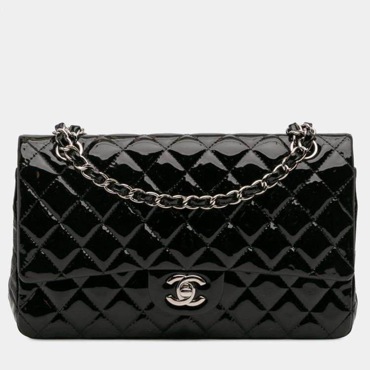 Pre Owned Chanel Black Medium Classic Patent Double Flap