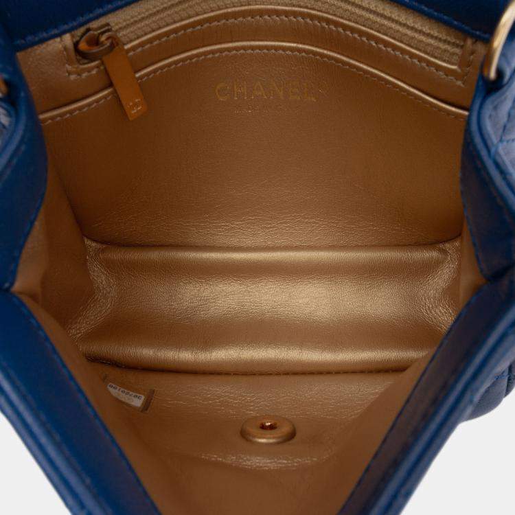 Pre Owned Chanel Blue Mini Square Classic Lambskin Pearl Crush Single Flap
