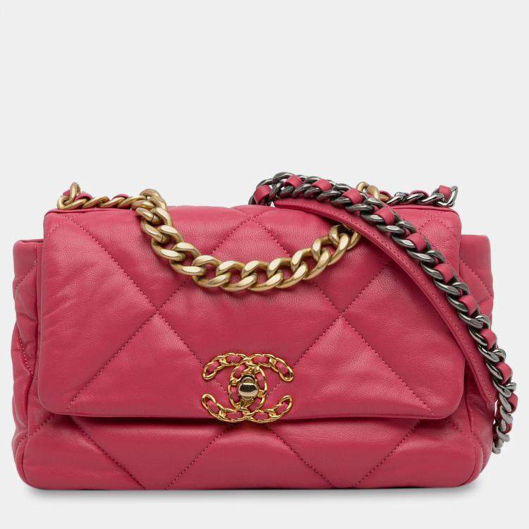 Pre Owned Chanel Pink Medium Lambskin 19 Flap