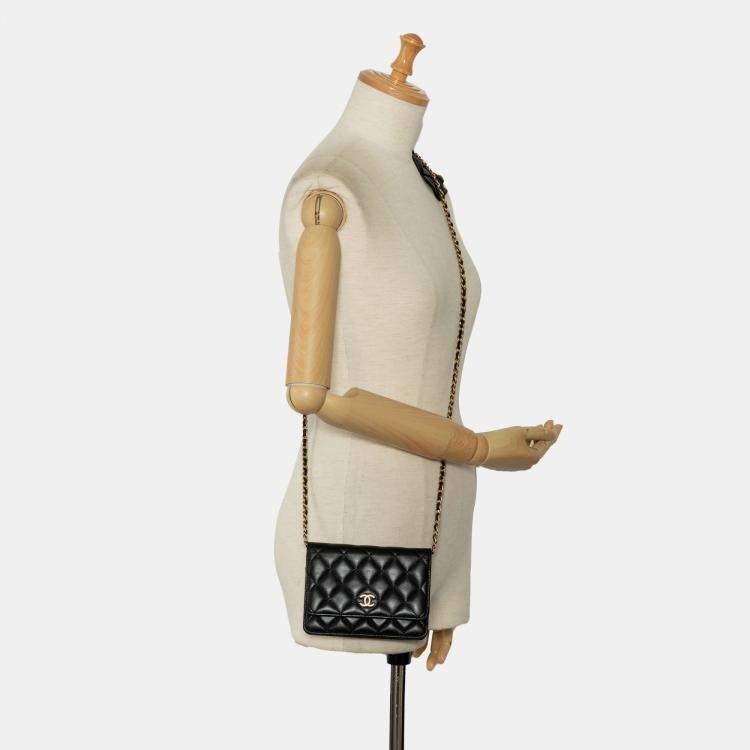 Pre Owned Chanel Black Lambskin Romance Wallet On Chain