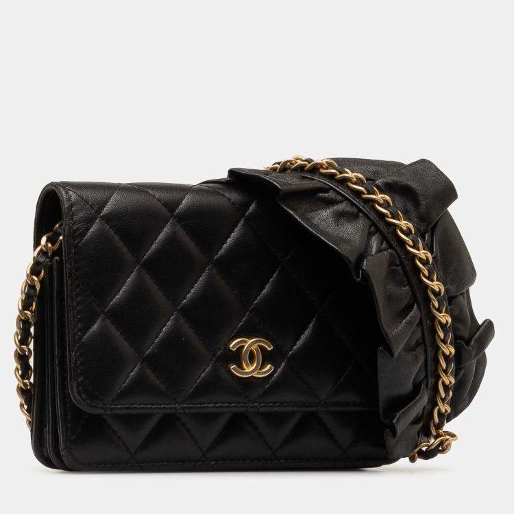 Pre Owned Chanel Black Lambskin Romance Wallet On Chain