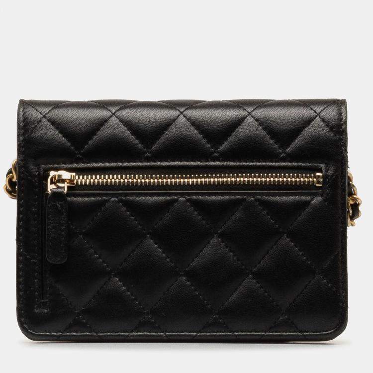 Pre Owned Chanel Black Lambskin Romance Wallet On Chain