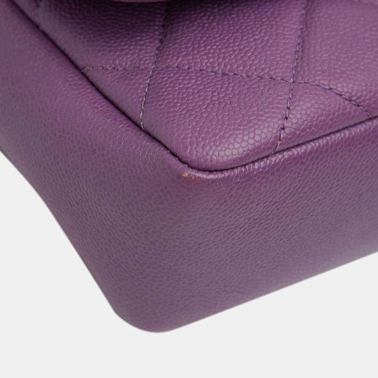 Pre Owned Chanel Purple Small Quilted Caviar Chain Melody Flap