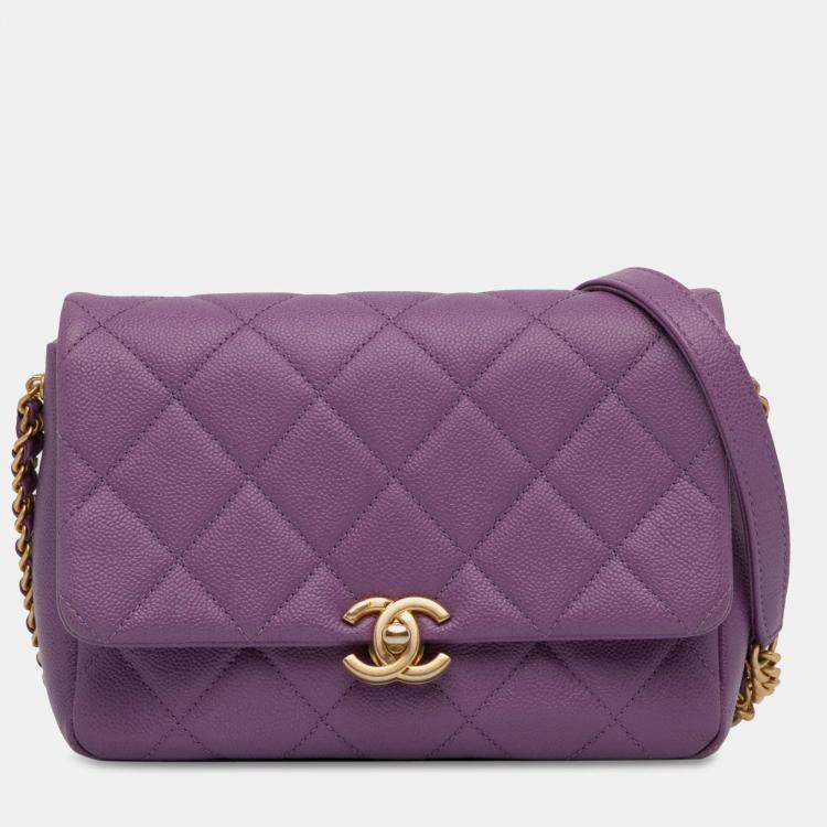 Pre Owned Chanel Purple Small Quilted Caviar Chain Melody Flap