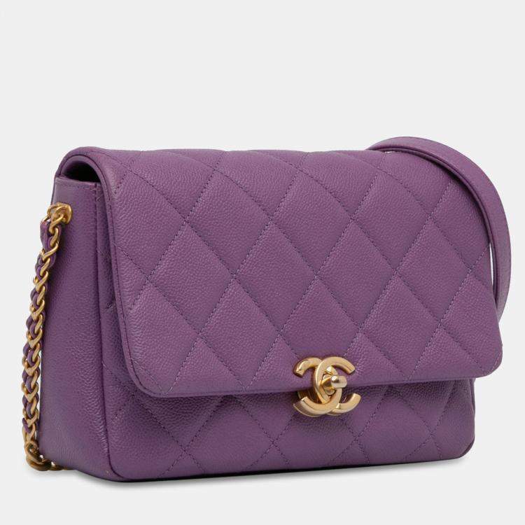 Pre Owned Chanel Purple Small Quilted Caviar Chain Melody Flap