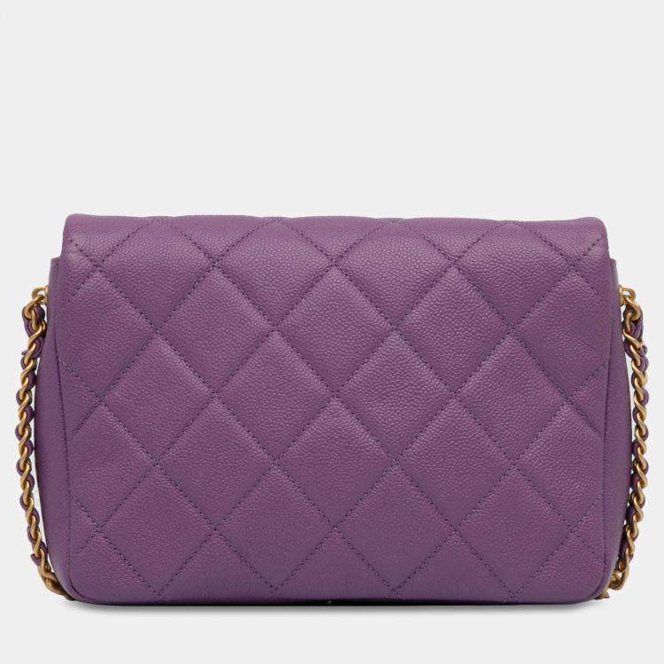 Pre Owned Chanel Purple Small Quilted Caviar Chain Melody Flap